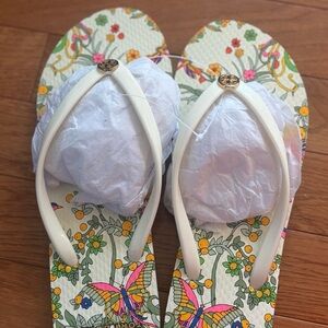 Floral Flip Flops with Butterfly Design